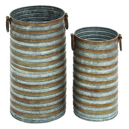 Perfectpatio 10 in. Galvanized Planter; Ribbed Metal PE563575